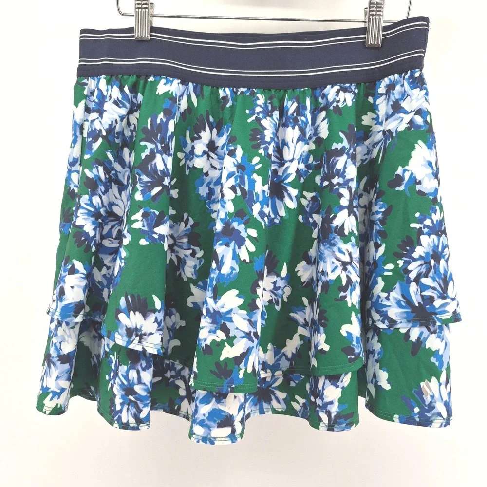 Skechers‎ Los Angeles Womens Floral Tiered Athletic Skort Green Blue Large